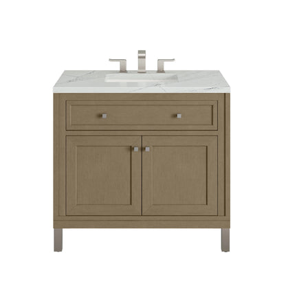 Chicago 36" Single Vanity, Walnut Whisper, w/ 3 CM Ethereal Noctis Silestone® Top