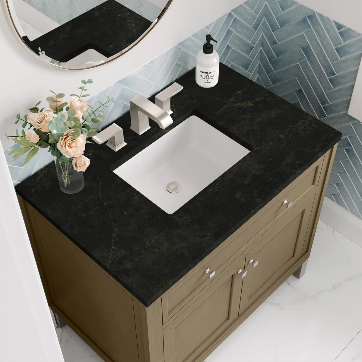 Chicago 36" Single Vanity, Walnut Whisper, w/ 3 CM Phantome Eclos Top, view 10