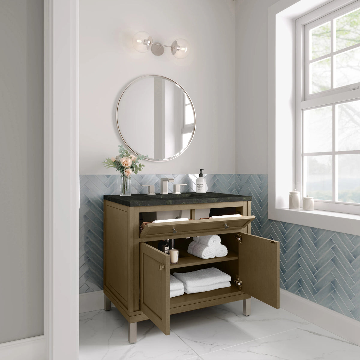 Chicago 36" Single Vanity, Walnut Whisper, w/ 3 CM Phantome Eclos Top, view 7