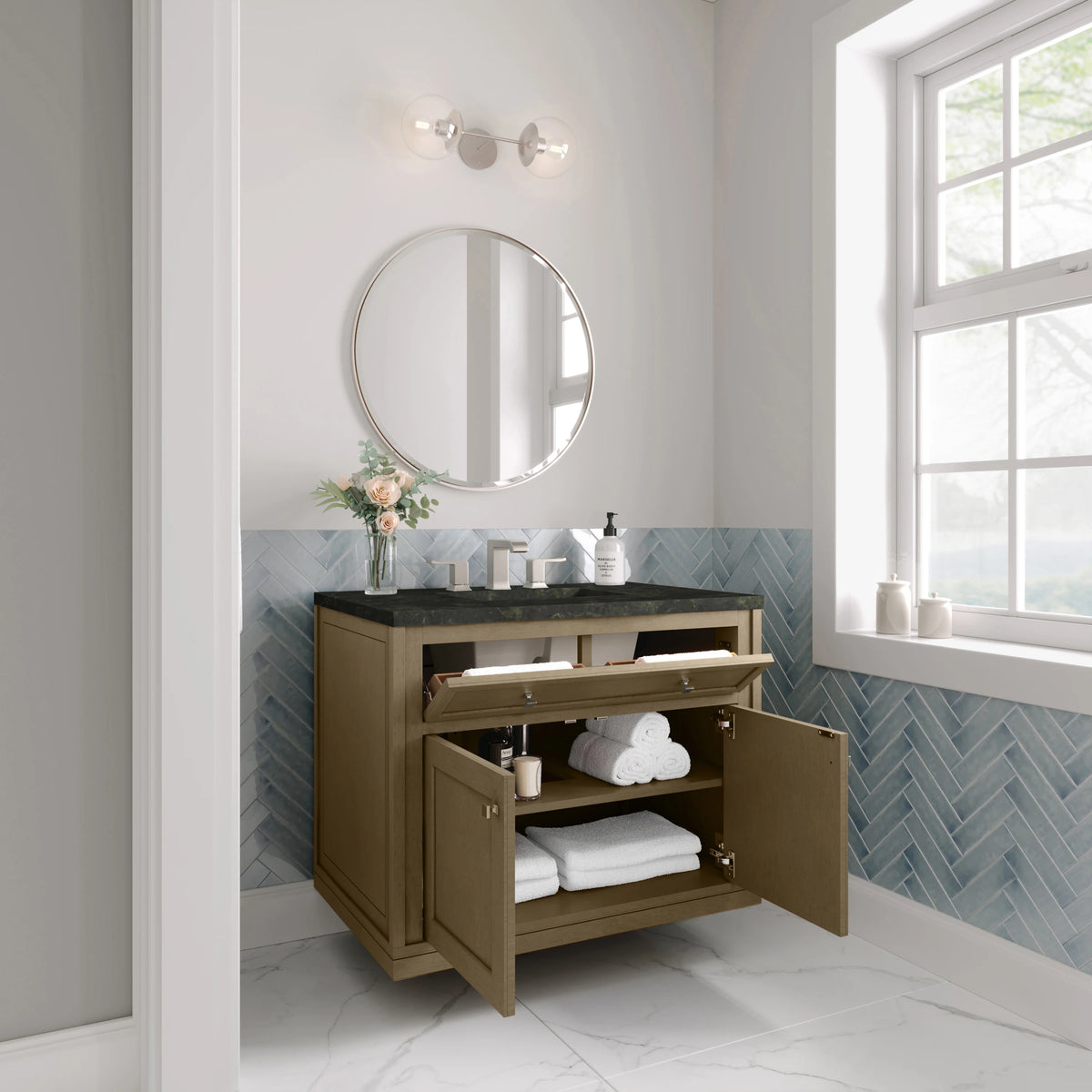 Chicago 36" Single Vanity, Walnut Whisper, w/ 3 CM Phantome Eclos Top, view 8