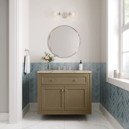 Chicago 36" Single Vanity, Walnut Whisper, w/ 3 CM Tajnar Eclos Top, view 4