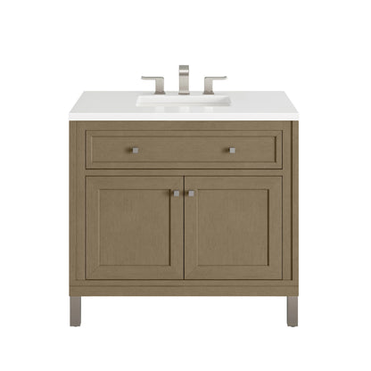 Chicago 36" Single Vanity, Walnut Whisper, w/ 3 CM White Zeus Silestone® Top