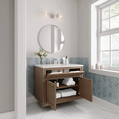 Chicago 36" Single Vanity, Walnut Whisper, w/ 3 CM White Zeus Silestone® Top, view 10