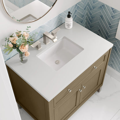 Chicago 36" Single Vanity, Walnut Whisper, w/ 3 CM White Zeus Silestone® Top, view 12