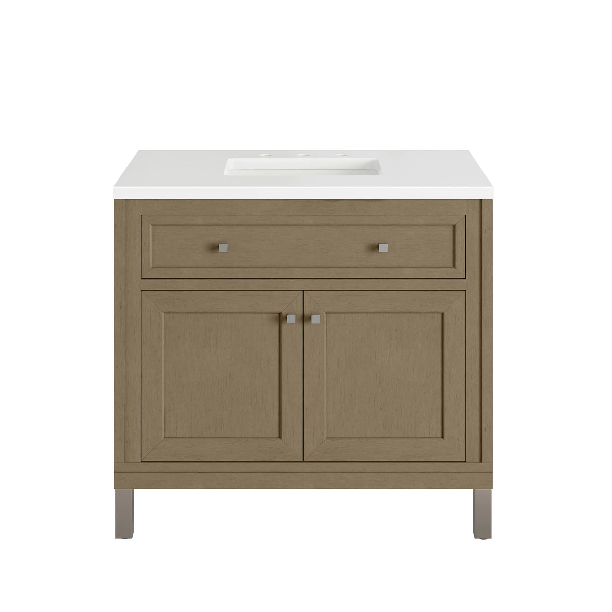 Chicago 36" Single Vanity, Walnut Whisper, w/ 3 CM White Zeus Silestone® Top, view 2