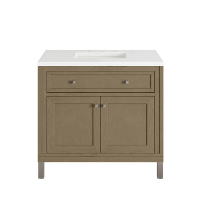 Chicago 36" Single Vanity, Walnut Whisper, w/ 3 CM White Zeus Silestone® Top, view 2