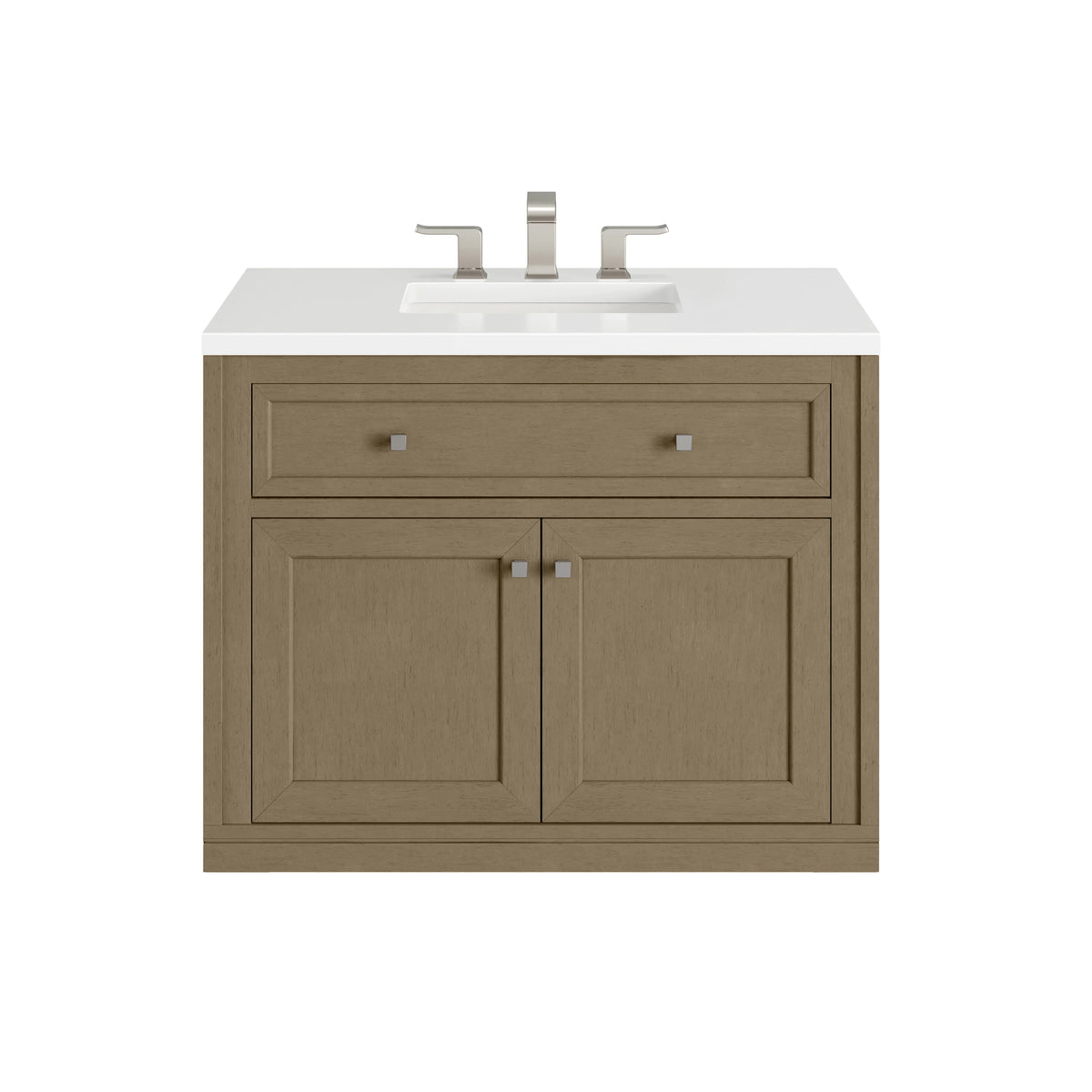 Chicago 36" Single Vanity, Walnut Whisper, w/ 3 CM White Zeus Silestone® Top, view 3