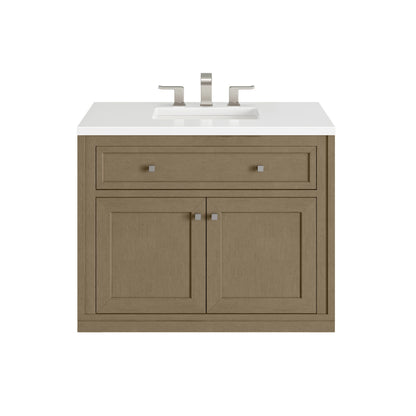 Chicago 36" Single Vanity, Walnut Whisper, w/ 3 CM White Zeus Silestone® Top, view 3