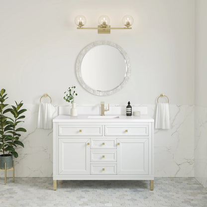 Chicago 48" Single Vanity, Glossy White, w/ Single Hole 3CM White Zeus Silestone® Top & Backsplash, view 4