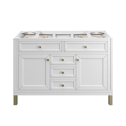 Chicago 48" Single Vanity, Glossy White, w/ Single Hole 3CM White Zeus Silestone® Top & Backsplash, view 6