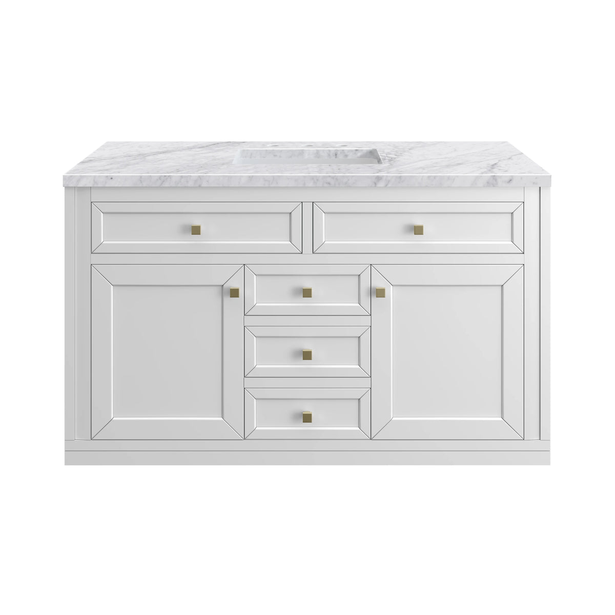 Chicago 48" Single Vanity, Glossy White, w/ 3 CM Carrara Marble Top