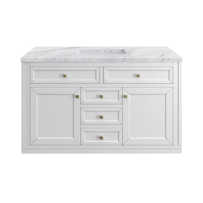 Chicago 48" Single Vanity, Glossy White, w/ 3 CM Carrara Marble Top