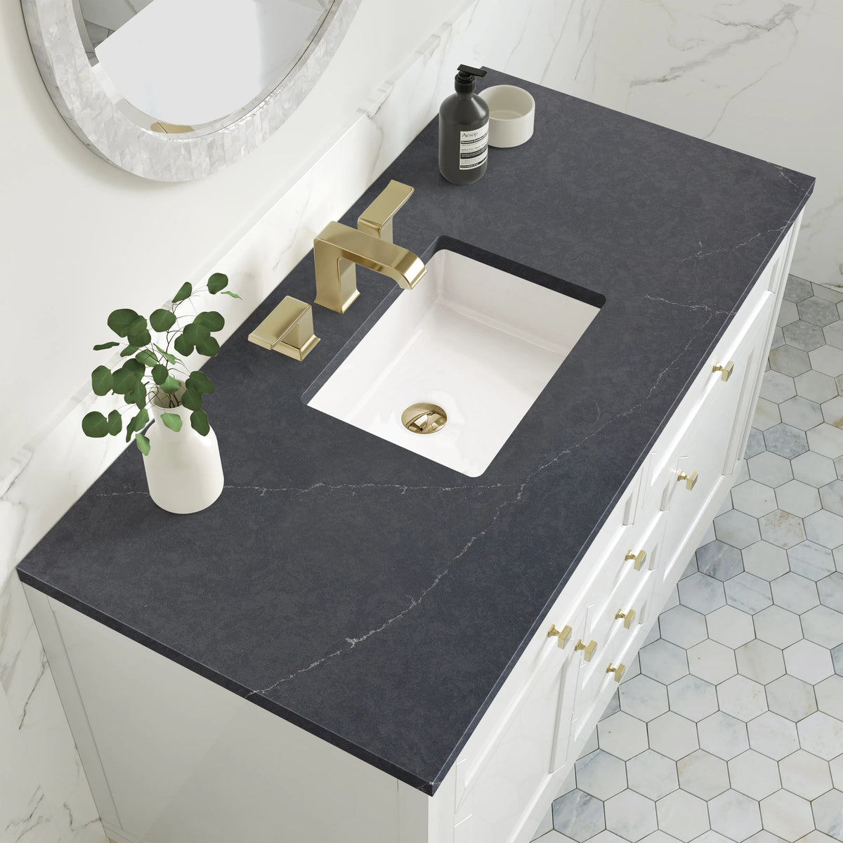 Chicago 48" Single Vanity, Glossy White, w/ 3 CM Charcoal Soapstone Silestone® Top, view 9