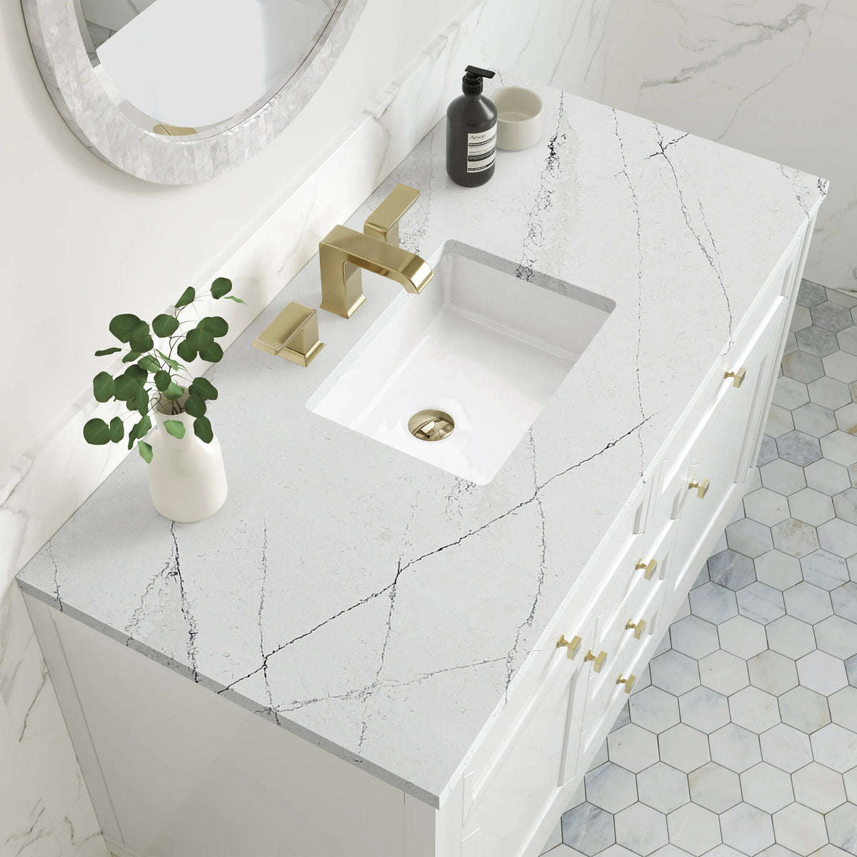 Chicago 48" Single Vanity, Glossy White, w/ 3 CM Ethereal Noctis Silestone® Top, view 9
