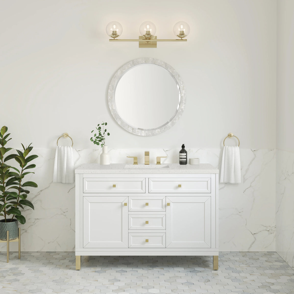 Chicago 48" Single Vanity, Glossy White, w/ 3 CM Lime Delight Silestone® Top, view 4