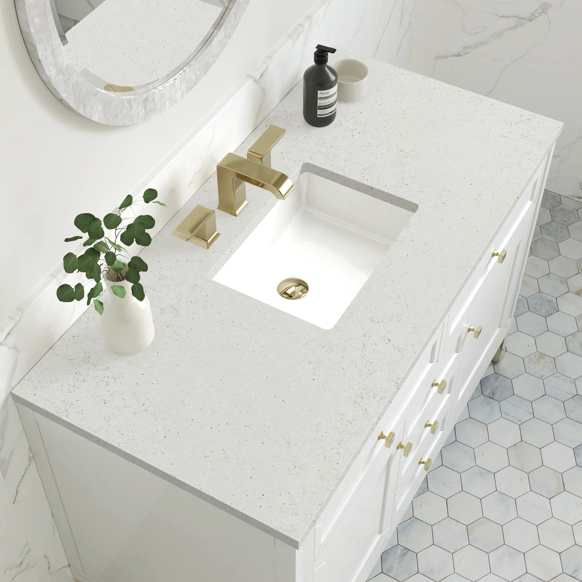 Chicago 48" Single Vanity, Glossy White, w/ 3 CM Lime Delight Silestone® Top, view 9