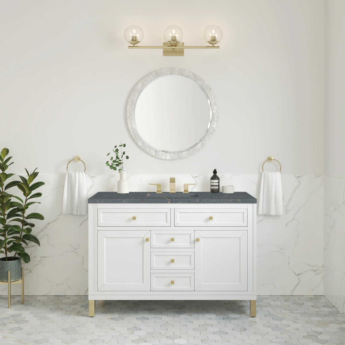 Chicago 48" Single Vanity, Glossy White, w/ 3 CM Parisien Bleu Silestone® Top, view 4