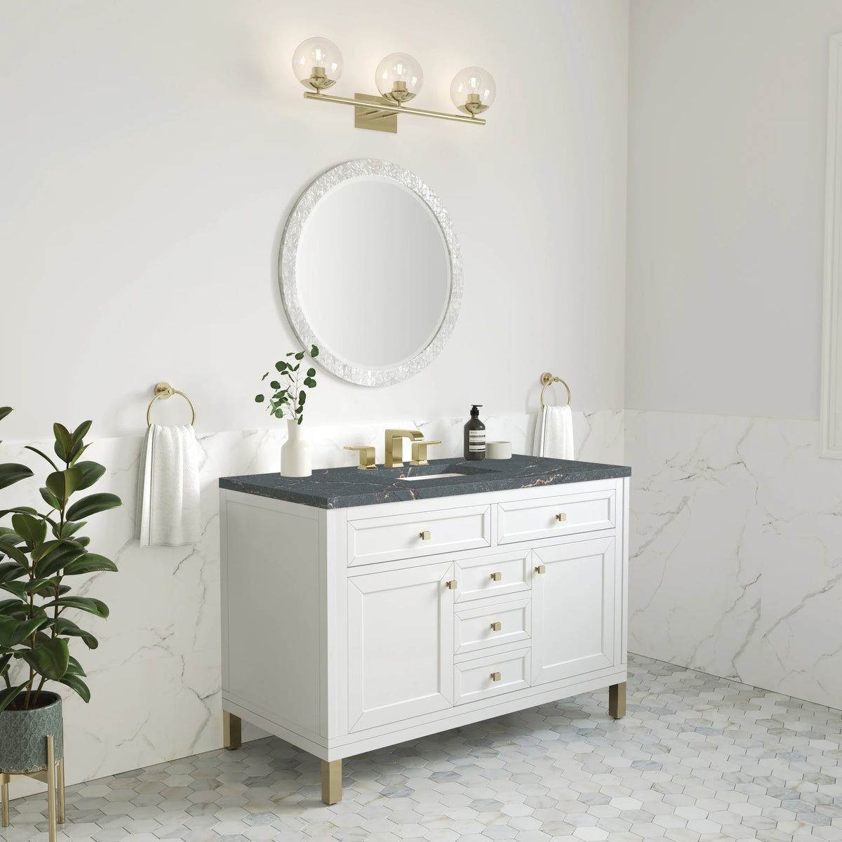 Chicago 48" Single Vanity, Glossy White, w/ 3 CM Parisien Bleu Silestone® Top, view 5
