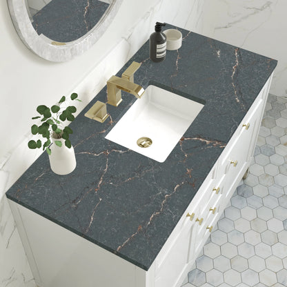 Chicago 48" Single Vanity, Glossy White, w/ 3 CM Parisien Bleu Silestone® Top, view 7