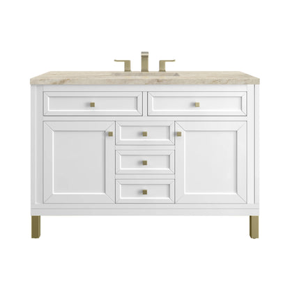 Chicago 48" Single Vanity, Glossy White, w/ 3 CM Tajnar Eclos Top w/FreePower Wireless Charger
