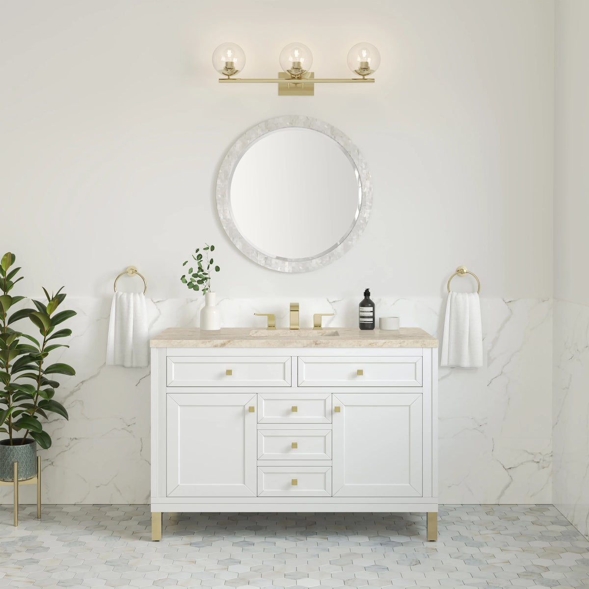 Chicago 48" Single Vanity, Glossy White, w/ 3 CM Tajnar Eclos Top w/FreePower Wireless Charger, view 7
