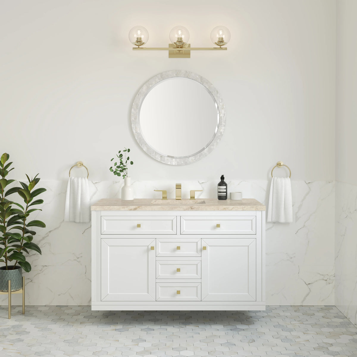 Chicago 48" Single Vanity, Glossy White, w/ 3 CM Tajnar Eclos Top w/FreePower Wireless Charger, view 8