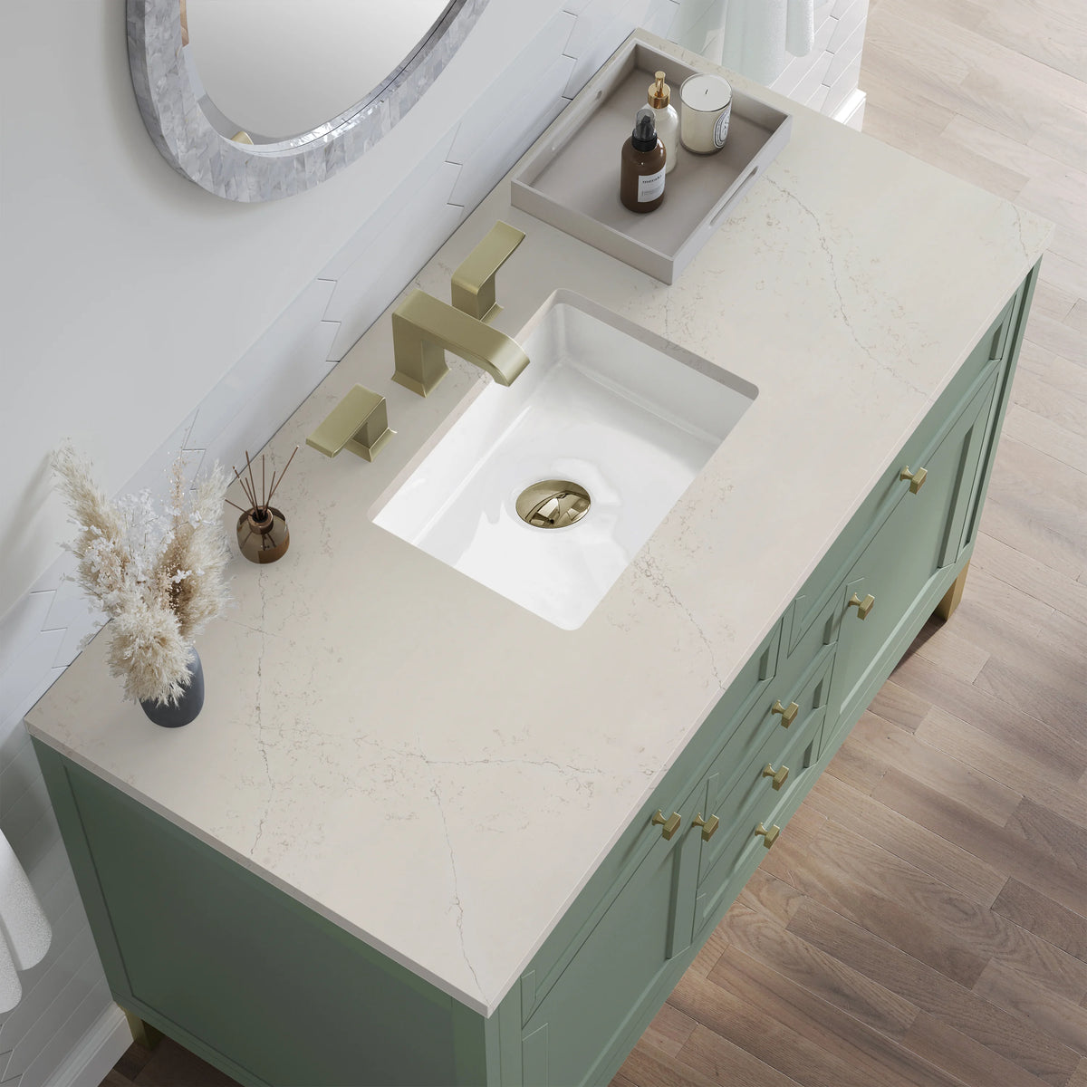 Chicago 48" Single Vanity, Smokey Celadon, w/ 3 CM Siberian Silestone Top, view 7
