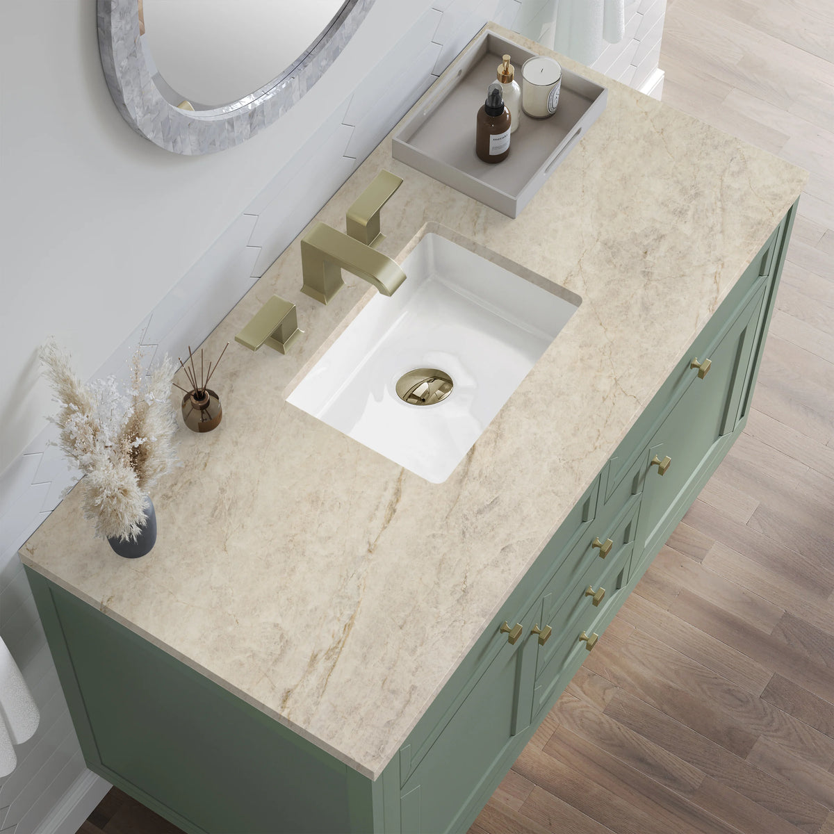 Chicago 48" Single Vanity, Smokey Celadon, w/ 3 CM Tajnar Eclos Top, view 8