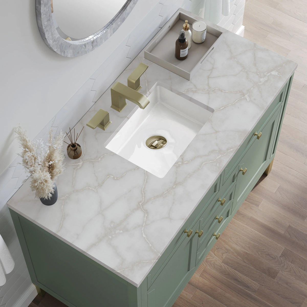 Chicago 48" Single Vanity, Smokey Celadon, w/ 3 CM Victorian Silver Silestone® Top, view 7