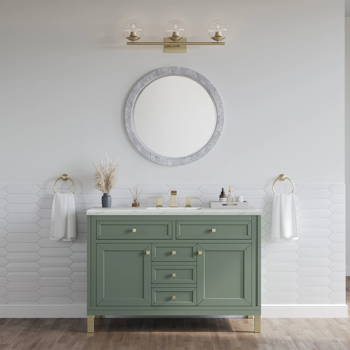 Chicago 48" Single Vanity, Smokey Celadon, w/ 3 CM Ethereal Noctis Silestone® Top w/FreePower Wireless Charger, view 7