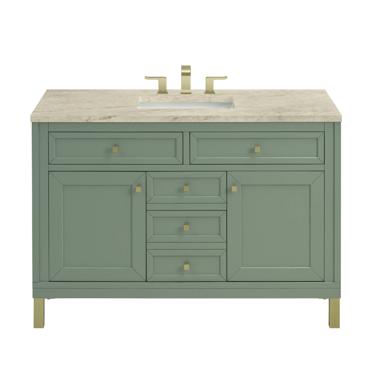 Chicago 48" Single Vanity, Smokey Celadon, w/ 3 CM Tajnar Eclos Top w/FreePower Wireless Charger