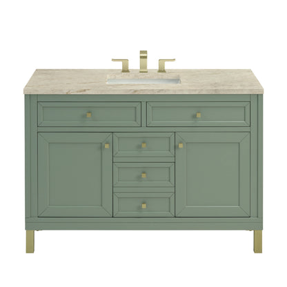 Chicago 48" Single Vanity, Smokey Celadon, w/ 3 CM Tajnar Eclos Top w/FreePower Wireless Charger