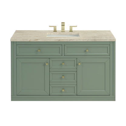 Chicago 48" Single Vanity, Smokey Celadon, w/ 3 CM Tajnar Eclos Top w/FreePower Wireless Charger, view 2