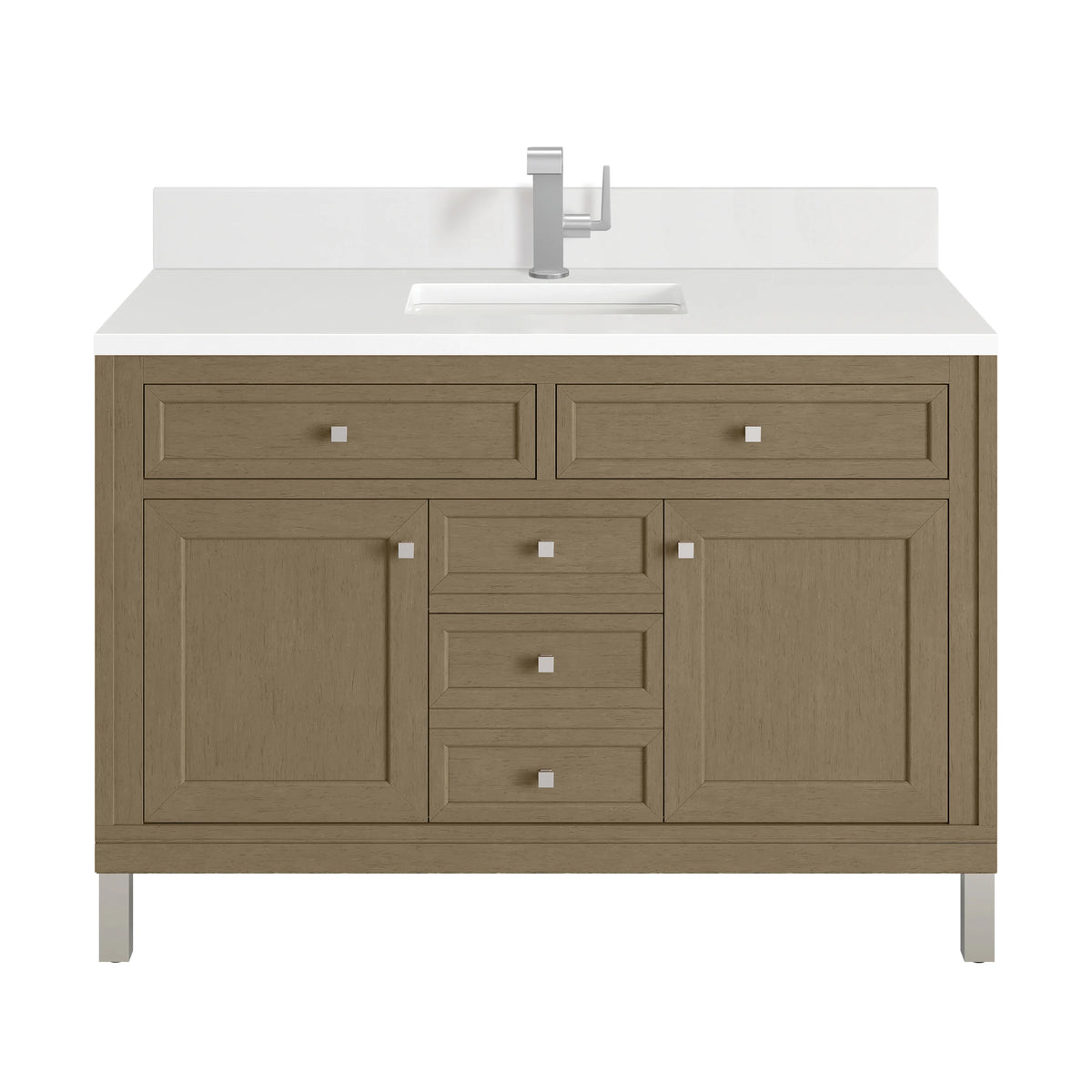 Chicago 48" Single Vanity, Walnut Whisper, w/ Single Hole 3CM White Zeus Silestone® Top & Backsplash