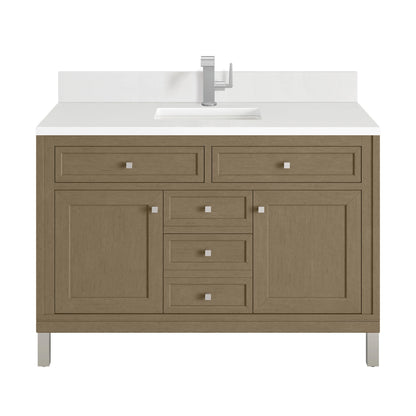 Chicago 48" Single Vanity, Walnut Whisper, w/ Single Hole 3CM White Zeus Silestone® Top & Backsplash
