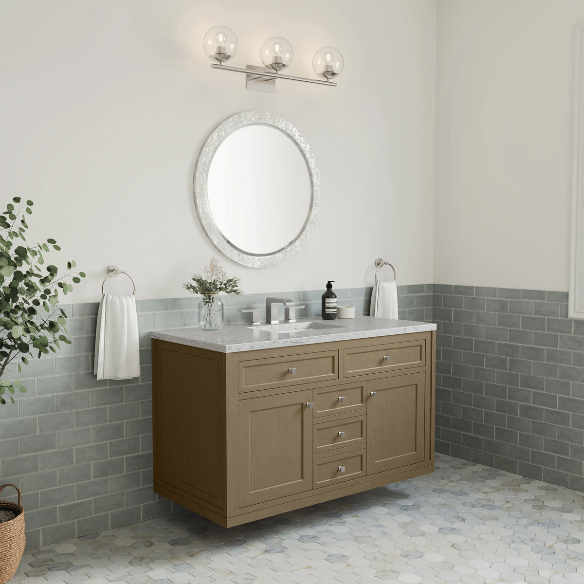 Chicago 48" Single Vanity, Walnut Whisper, w/ 3 CM Eternal Jasmine Pearl Silestone® Top, view 10