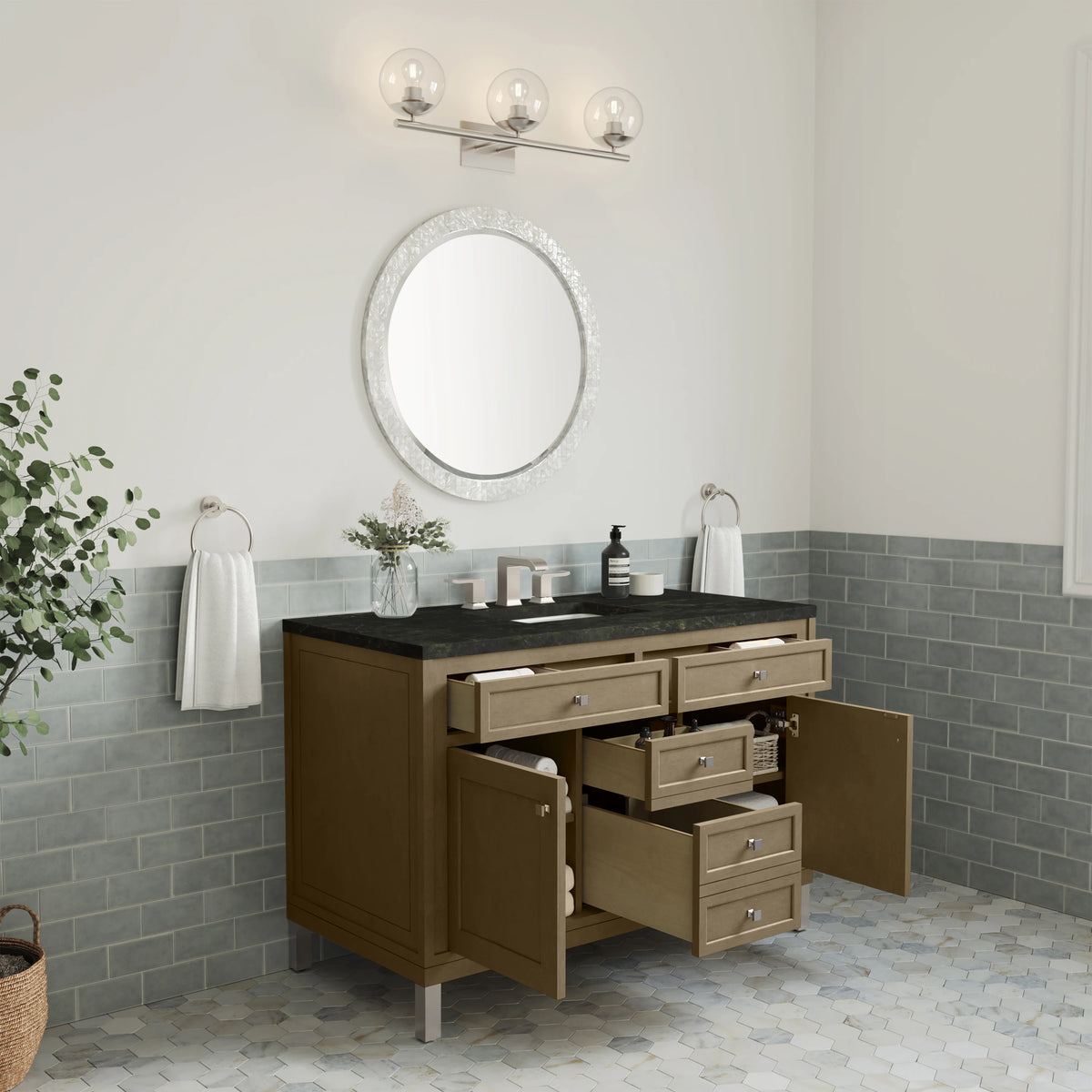Chicago 48" Single Vanity, Walnut Whisper, w/ 3 CM Phantome Eclos Top, view 9