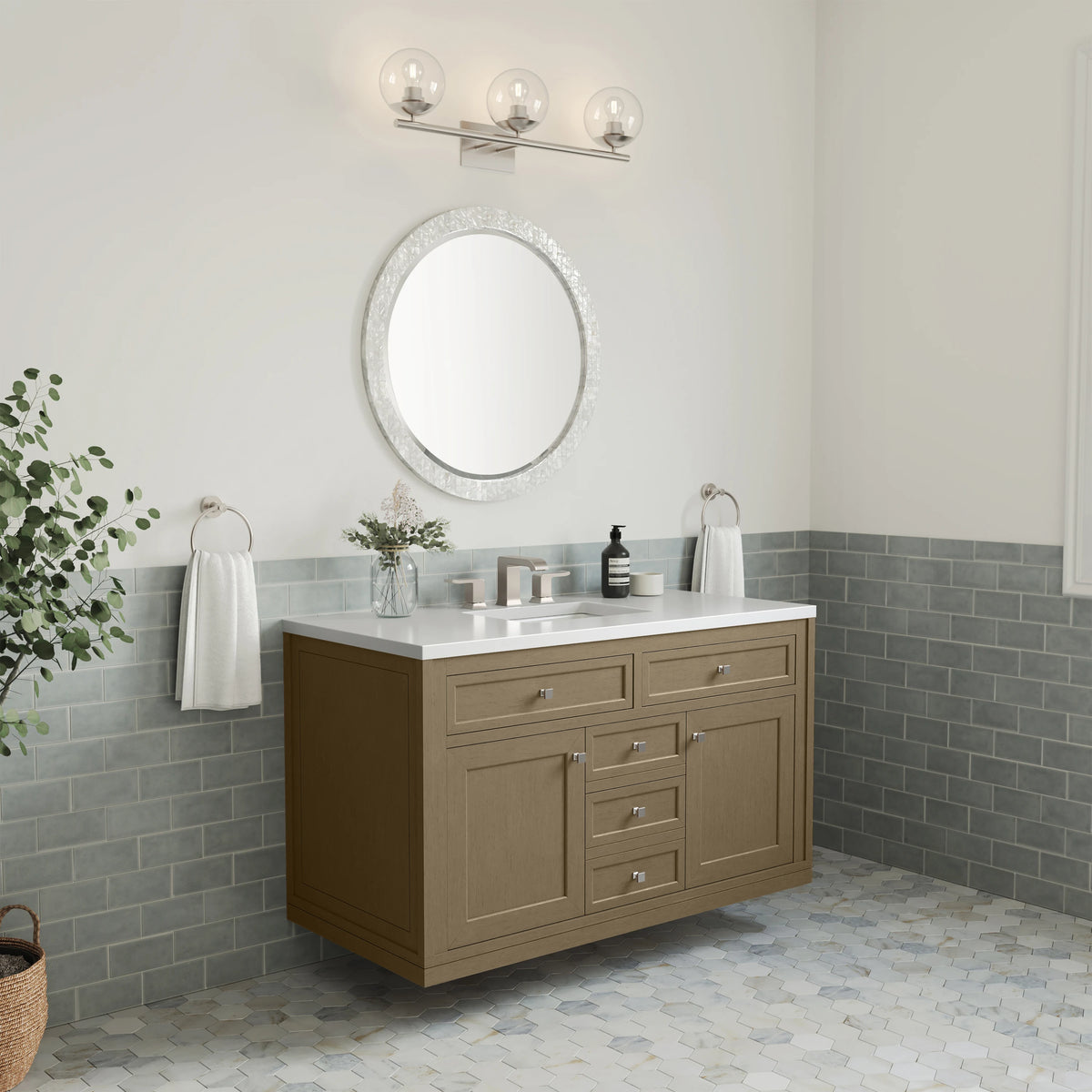 Chicago 48" Single Vanity, Walnut Whisper, w/ 3 CM White Zeus Silestone® Top, view 10