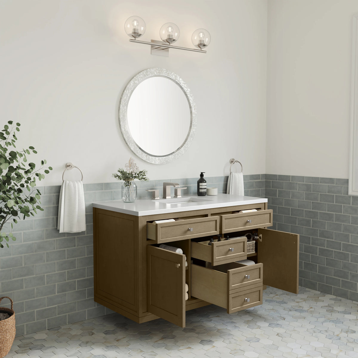 Chicago 48" Single Vanity, Walnut Whisper, w/ 3 CM White Zeus Silestone® Top, view 12