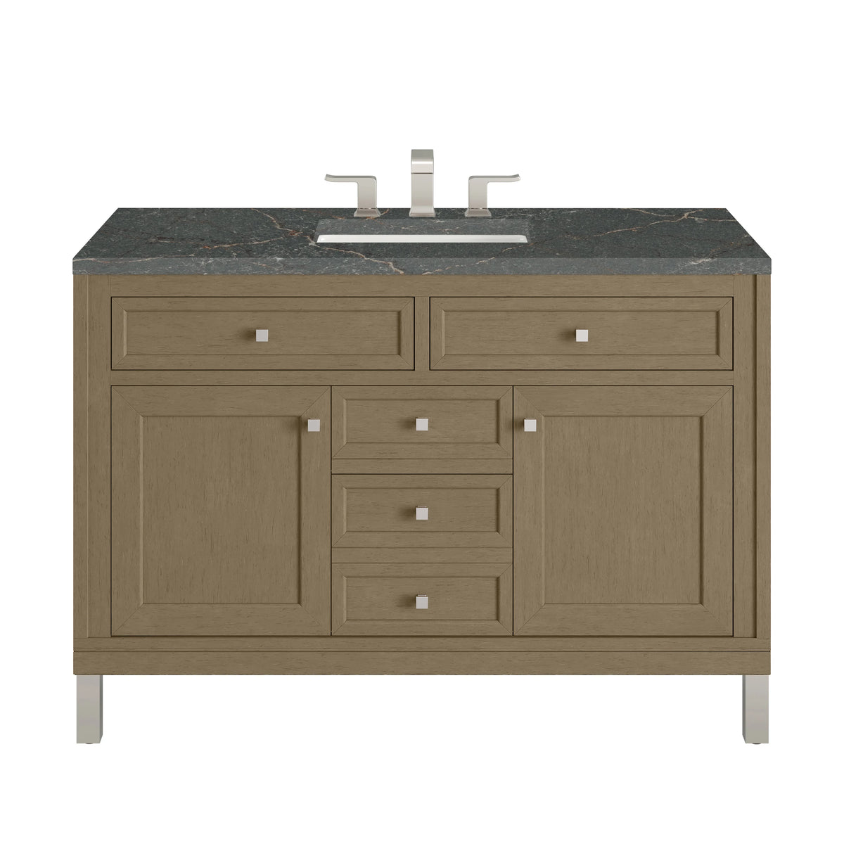 Chicago 48" Single Vanity, Walnut Whisper, w/ 3 CM Parisien Bleu Silestone® Top w/FreePower Wireless Charger