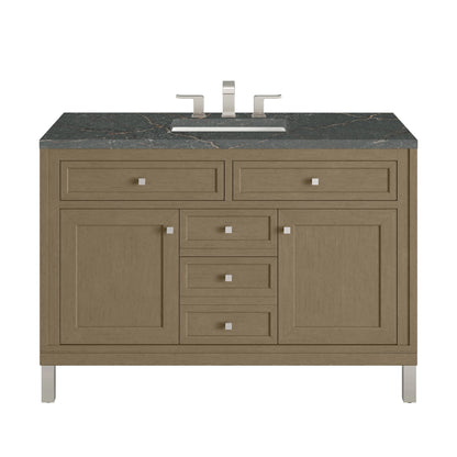 Chicago 48" Single Vanity, Walnut Whisper, w/ 3 CM Parisien Bleu Silestone® Top w/FreePower Wireless Charger
