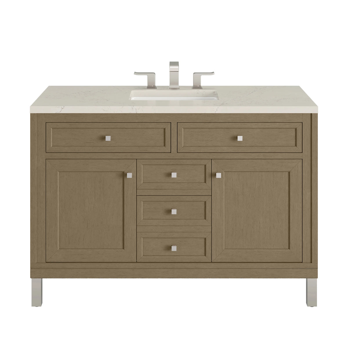 Chicago 48" Single Vanity, Walnut Whisper, w/ 3 CM Siberian Silestone Top w/FreePower Wireless Charger