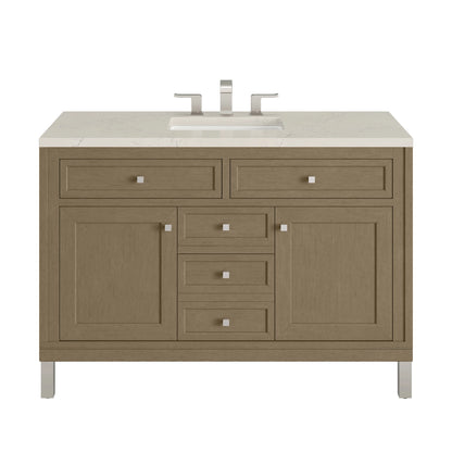 Chicago 48" Single Vanity, Walnut Whisper, w/ 3 CM Siberian Silestone Top w/FreePower Wireless Charger
