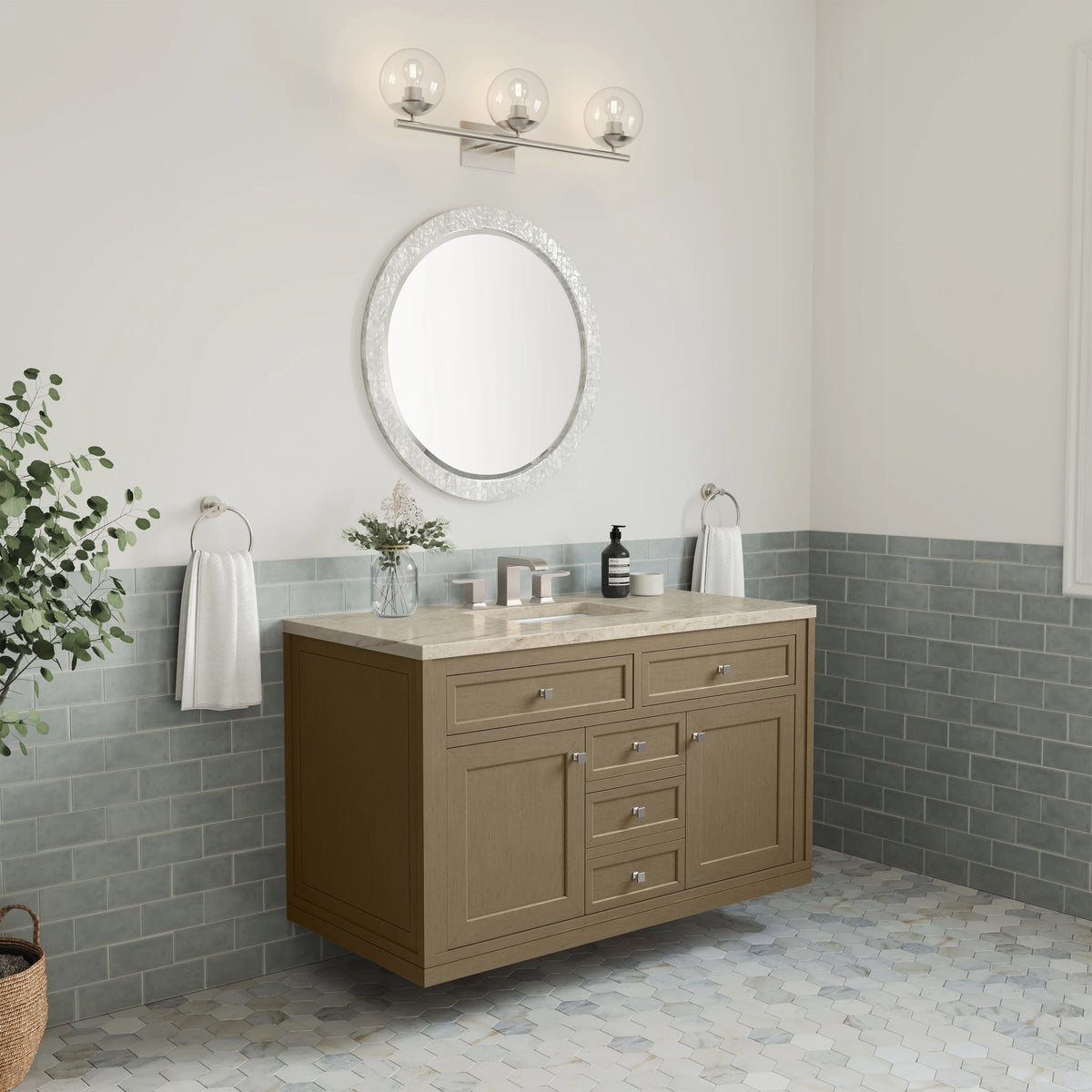 Chicago 48" Single Vanity, Walnut Whisper, w/ 3 CM Tajnar Eclos Top w/FreePower Wireless Charger, view 10