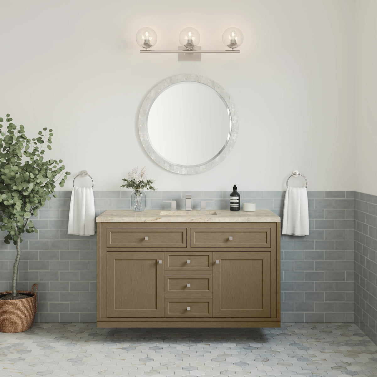 Chicago 48" Single Vanity, Walnut Whisper, w/ 3 CM Tajnar Eclos Top w/FreePower Wireless Charger, view 8