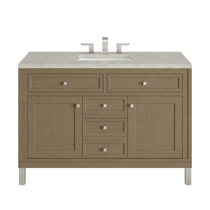 Chicago 48" Single Vanity, Walnut Whisper, w/ 3 CM Victorian Silver Silestone® Top w/FreePower Wireless Charger