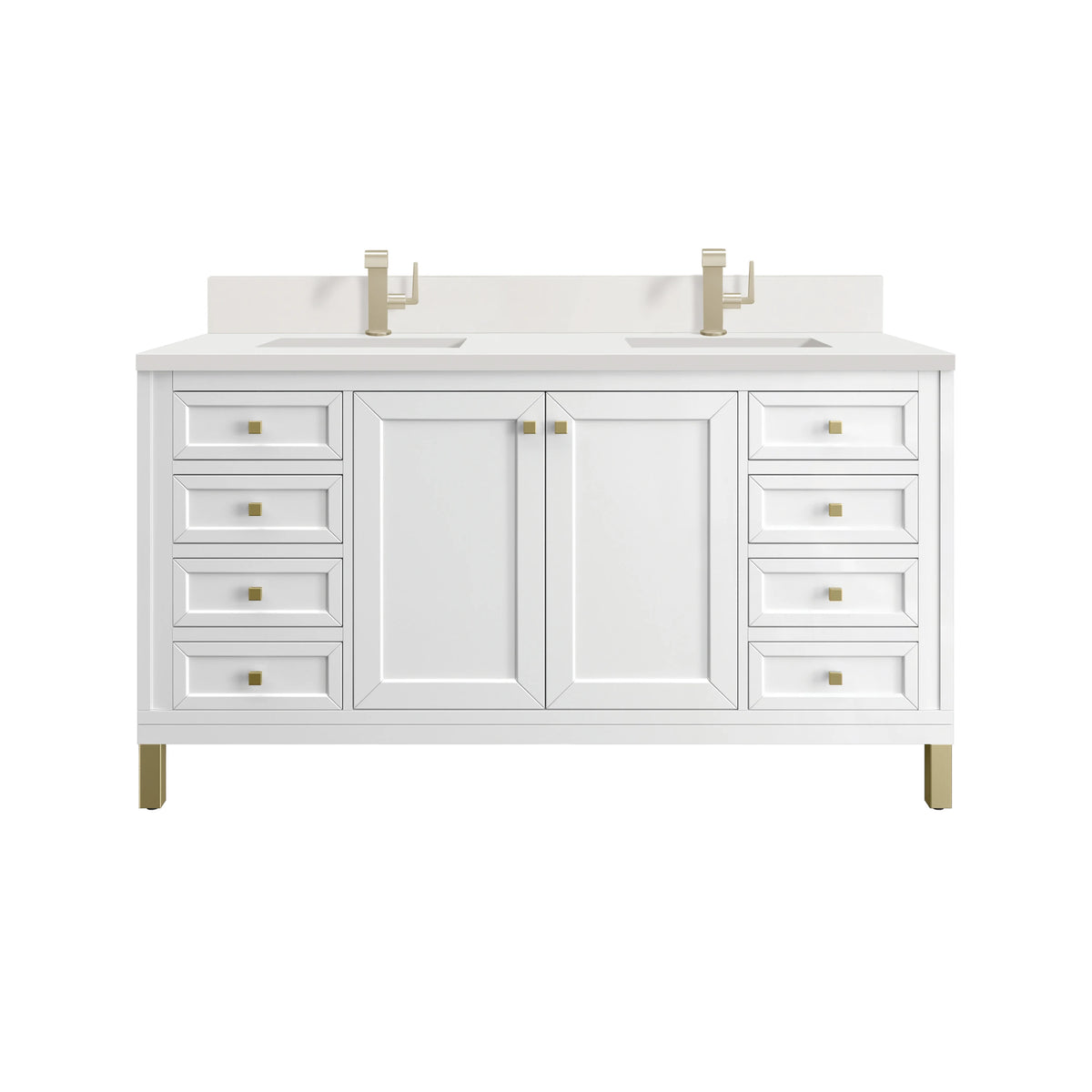 Chicago 60" Double Vanity, Glossy White, w/ Single Hole 3CM White Zeus Silestone® Top & Backsplash