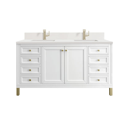 Chicago 60" Double Vanity, Glossy White, w/ Single Hole 3CM White Zeus Silestone® Top & Backsplash