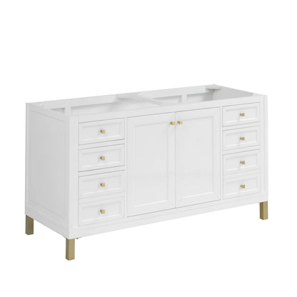 Chicago 60" Double Vanity, Glossy White, w/ Single Hole 3CM White Zeus Silestone® Top & Backsplash, view 2