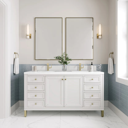 Chicago 60" Double Vanity, Glossy White, w/ Single Hole 3CM White Zeus Silestone® Top & Backsplash, view 4